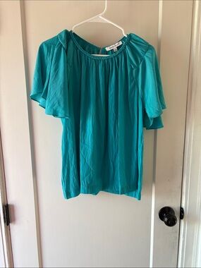 Rose & Olive Teal Short Flutter Sleeve Blouse